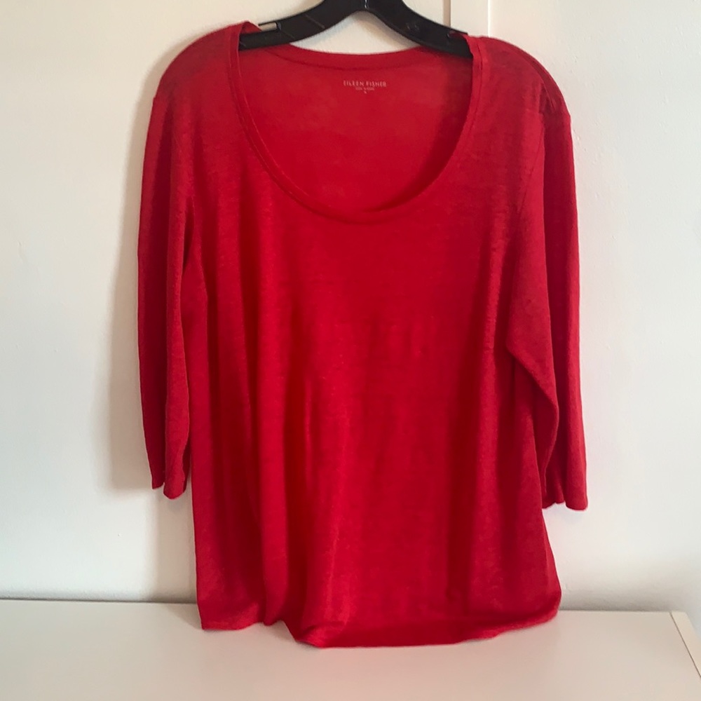 Red linen Eileen Fisher top
